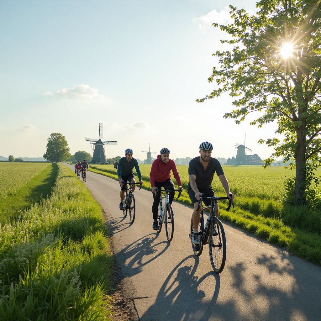 Radgruppe in niederländischer Landschaft
